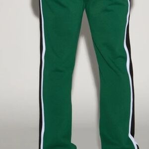 Fashion Nova Green Joggers with Black and White Stripes